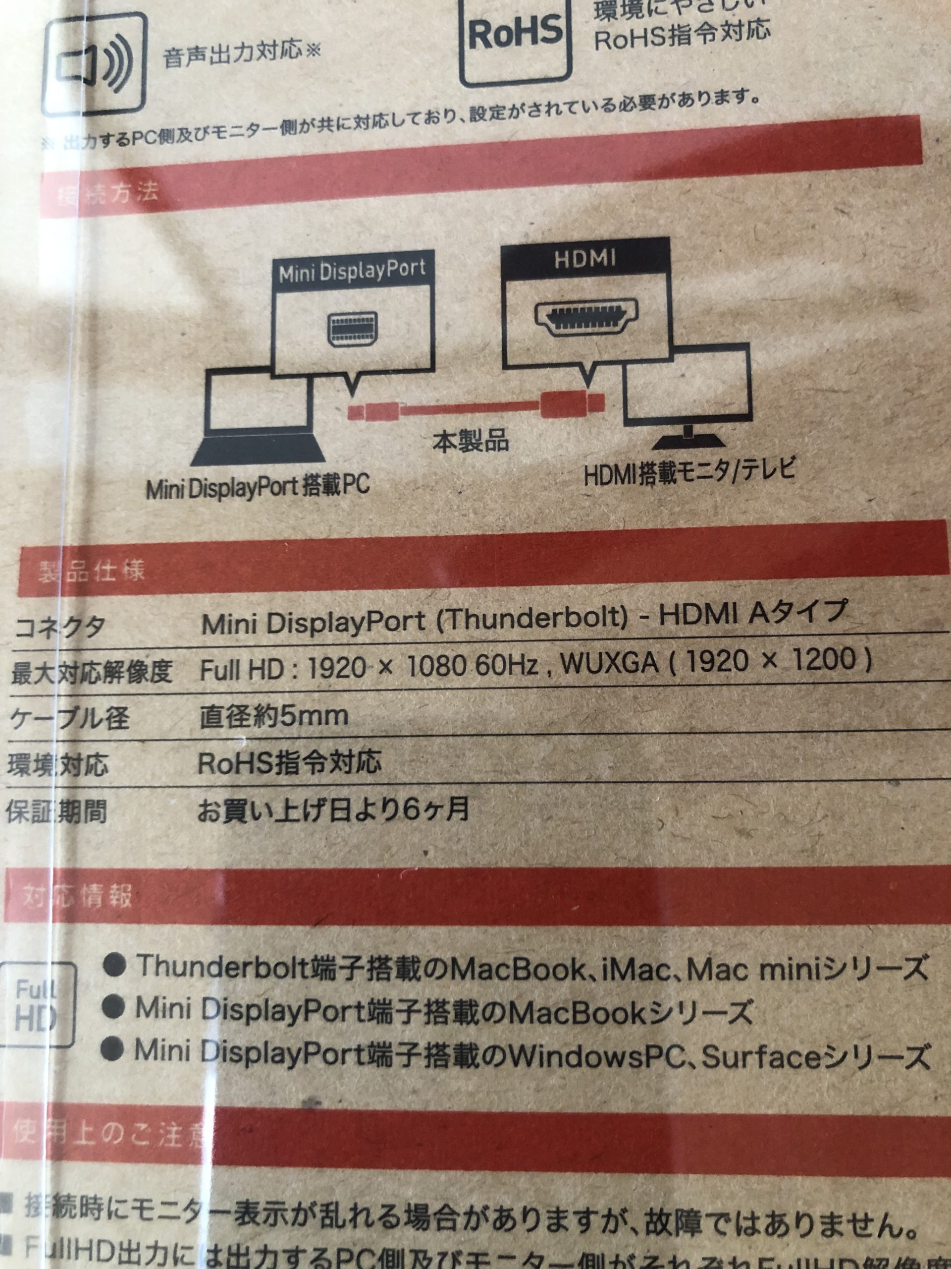 Mini DisplayPort(Thunderbolt)-HDMI変換ケーブル裏